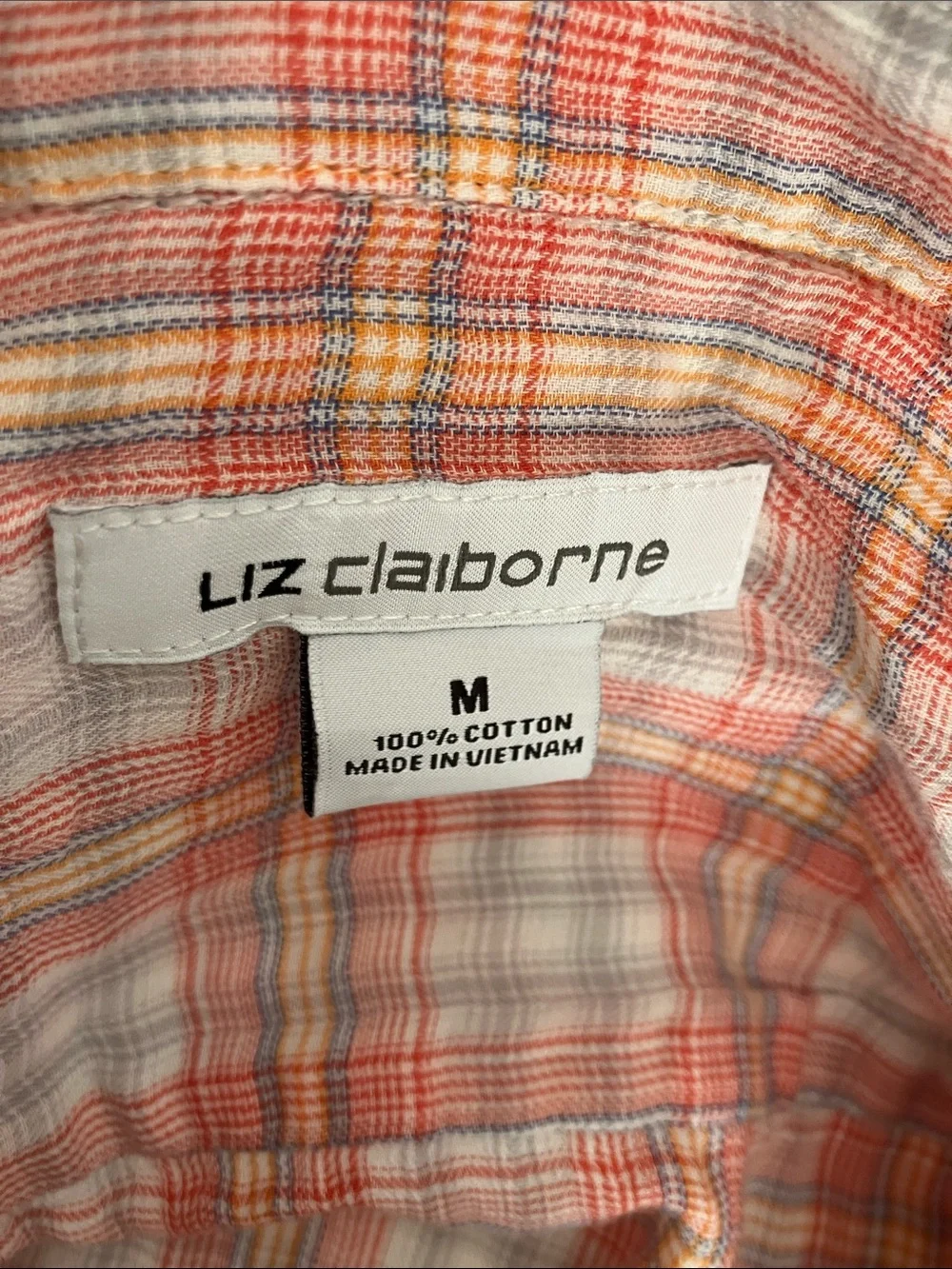 Y2k Liz Claiborne Women’s Coral and White Plaid Button-Down Shirt